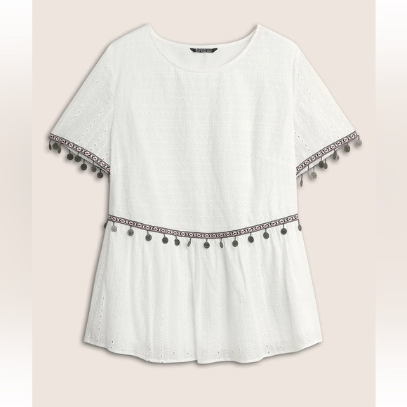 BloomChic Plus Size XL Broderie Anglaise Patchwork Tassel Trim Blouse us14-16 - Picture 6 of 7